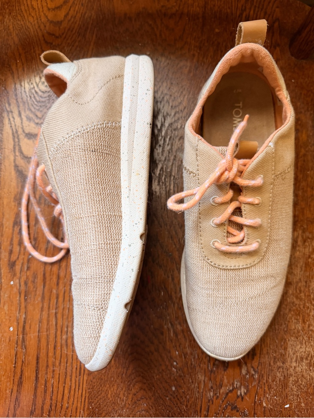 TOMS Beige Canvas Sneakers with Peach Accents